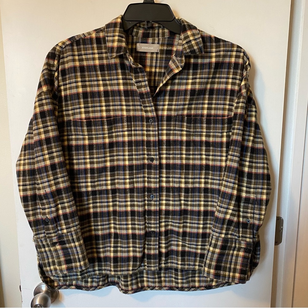 Everlane Plaid Button-Down Shirt in Black, Yellow, Cream